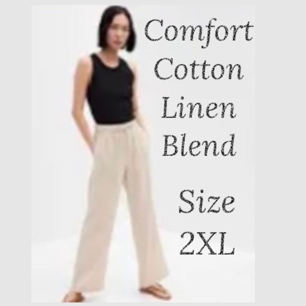 Linen Drawstring Waist Comfort Waistband Cotton Linen Pants Size 2XL